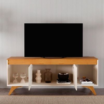 Rack Madrid 2 Portas Detalhe Ripado - Mavaular Off White/naturale