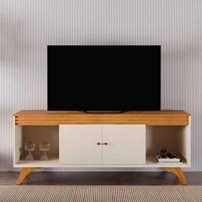Rack Madrid 2 Portas Detalhe Ripado - Mavaular Off White/naturale