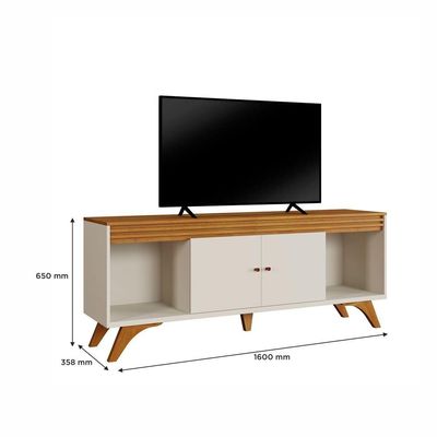 Rack Madrid 2 Portas Detalhe Ripado - Mavaular Off White/naturale