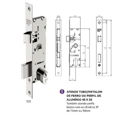 Fechadura Perfil Estreito Externa 21mm - 3f