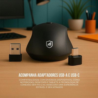 Mouse sem Fio com Adaptador Tipo C e USB-A - Hybrid - Gshield