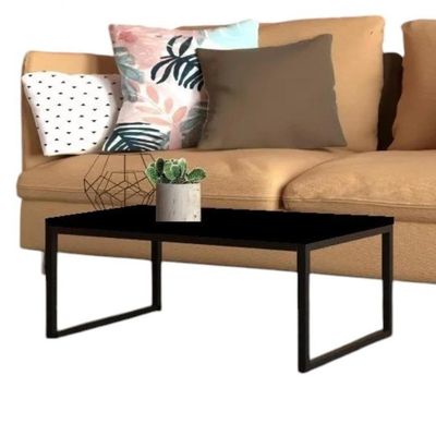 Mesa Centro Sala Pés De Ferro Industrial 80x40 Tampo Mdf Preto Rubi