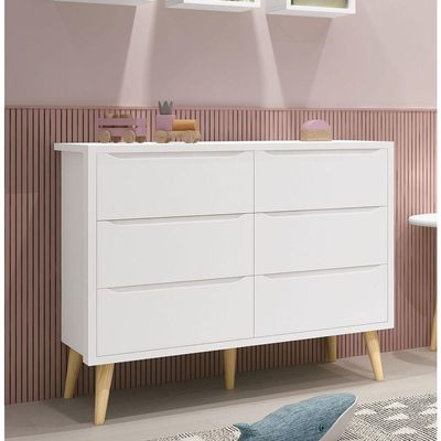 Cômoda 6 Gavetas Théo New Branco Fosco Com Natural - Moveisaqui