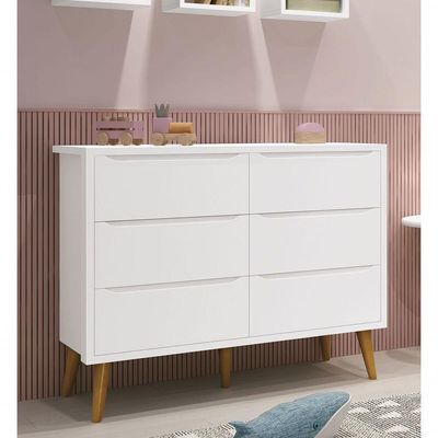 Cômoda 6 Gavetas Théo New Branco Fosco Com Madeira - Reller