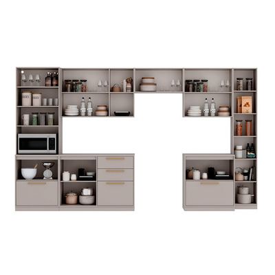 Cozinha Completa Itatiaia Essence 7 Peças Paneleiros Balcões e Armários Aéreos Fendi/Gris