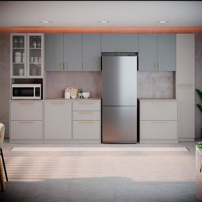 Cozinha Completa Itatiaia Essence 7 Peças Paneleiros Balcões e Armários Aéreos Fendi/Gris