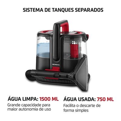Extratora e Higienizadora Portátil Mondial Deep Cleaner Preto com Vermelho / 110V