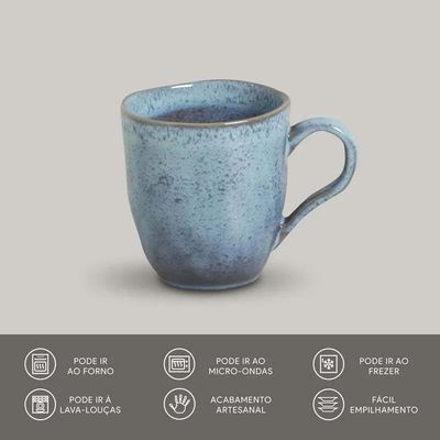 Conjunto de Canecas Orgânico Breeze em Stoneware Azul 273ml 4 Peças Porto Brasil Azul