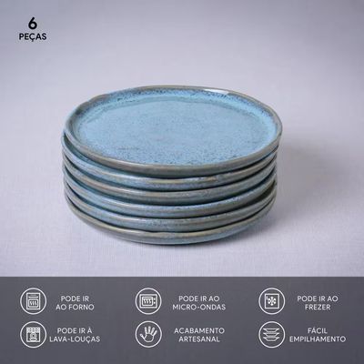 Conjunto de Pratos para Pão Bio Breeze 06 Peças Porto Brasil Azul