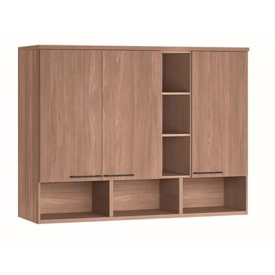 Armário Módulo Aéreo Santos Andirá Toledo Ponte 3 Portas 6 Prateleiras Iluminação LED 146cm Wood Wood