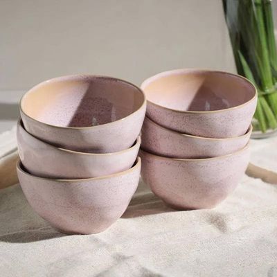 Conjunto de Bowls Orgânicos Litchi em Stoneware 558 ml - 6 Peças Porto Brasil Rosa