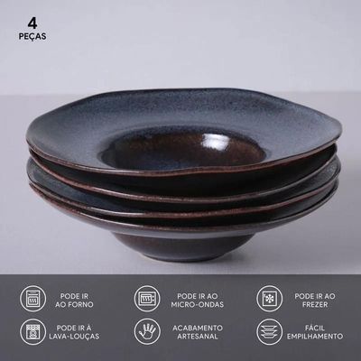 Conjunto de Pratos para Massa Orgânico Titanium 450ml 4 Peças Porto Brasil Azul
