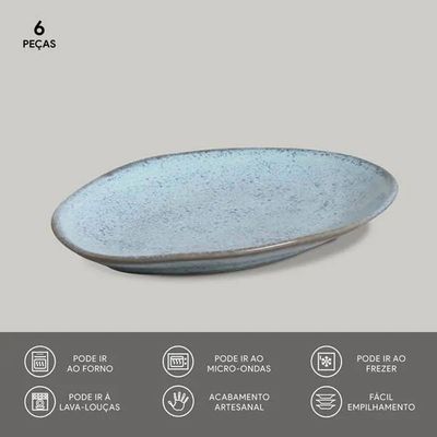 Conjunto de Pratos de Sobremesa Ovais Porto Brasil Orgânico Breeze 22,5cm - 6 peças n/a