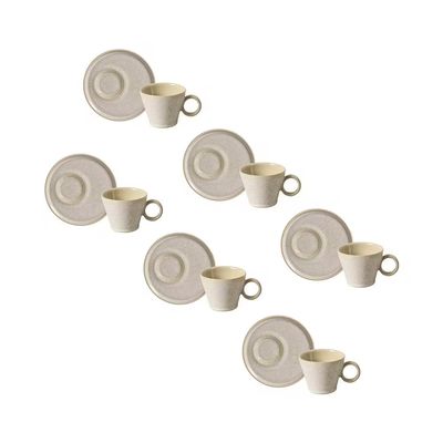 Jogo de 6 Xícaras e Pires de Chá 210ml Stoneware Neo Latte Porto Brasil n/a