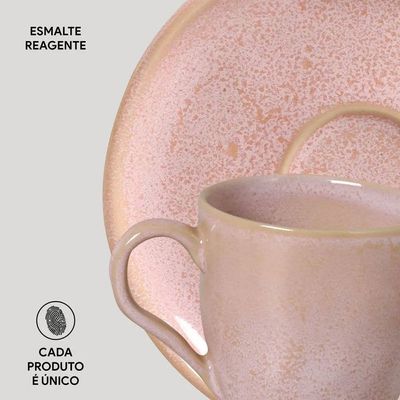 Jogo de 06 Xícaras e Pires de Café 120ml Stoneware Bio Litchi Porto Brasil n/a