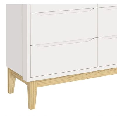 Cômoda 6 Gavetas Classic New Branco Fosco Com Natural - Moveisaqui