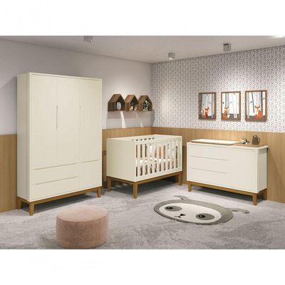 Jogo De Quarto Para Bebê Completo 3 Portas Classic New Areia Fosco Com Madeira - Reller