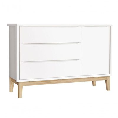 Jogo De Quarto Para Bebê Completo 3 Portas Classic New Branco Fosco Com Natural - Reller