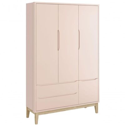 Jogo De Quarto Para Bebê Completo 3 Portas Classic New Rosa Fosco Com Natural - Moveisaqui