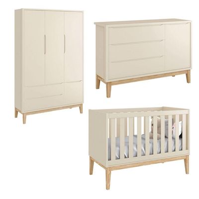 Jogo De Quarto Para Bebê Completo 3 Portas Classic New Areia Fosco Com Natural - Reller