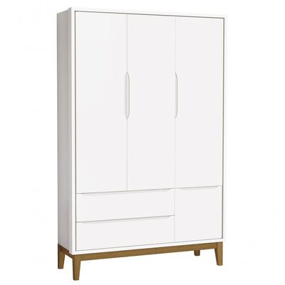 Jogo De Quarto Para Bebê Completo 3 Portas Classic New Branco Fosco Com Madeira - Moveisaqui