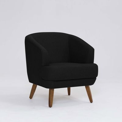 Poltrona Decorativa Milão D07 Pés Madeira Linho Preto - D'Rossi