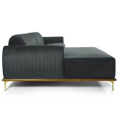 Sofá 5 Lugares Com Chaise Molino 300cm Veludo Cinza C-317