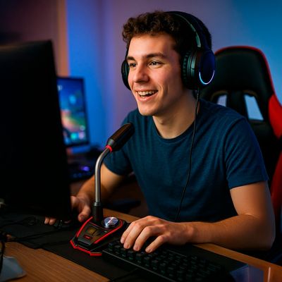 Microfone Gamer USB Omnidirecional com LED – Áudio Claro para Jogos, Lives e Gravações