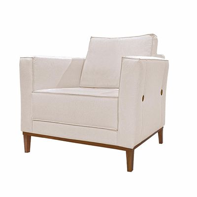 Poltrona Decorativa Pés em Madeira Tarantino Linho Pérola - Gran Belo