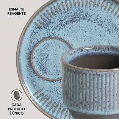 Conjunto com 6 Xícaras e Pires para Chá Linhas Breeze 230ml Porto Brasil Azul