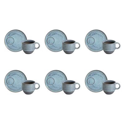 Conjunto com 6 Xícaras e Pires para Chá Linhas Breeze 230ml Porto Brasil Azul