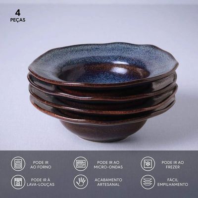 Conjunto de Pratos de Sobremesa Orgânico Titanium 250ml 4 Peças Porto Brasil Azul