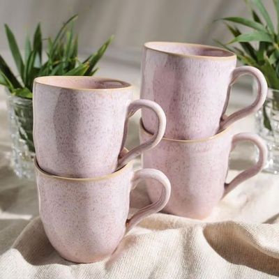Conjunto de Xícaras Orgânico Litchi em Cerâmica Stoneware 273ml 4 Peças Porto Brasil Rosa
