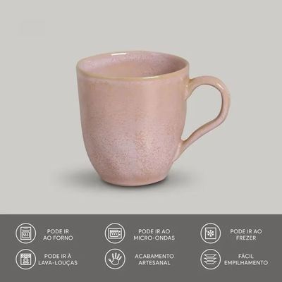 Conjunto de Xícaras Orgânico Litchi em Cerâmica Stoneware 273ml 4 Peças Porto Brasil Rosa