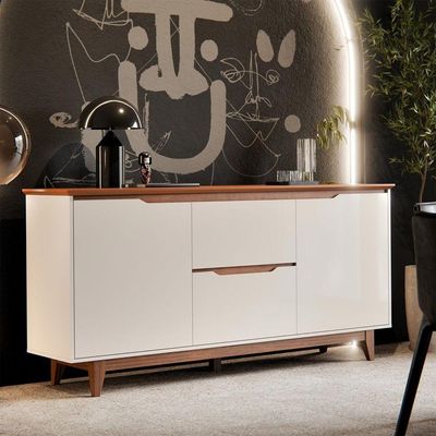 Buffet 2 Portas Flow Off White Com Freijo