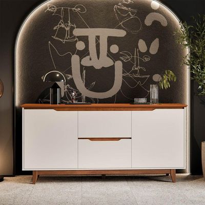 Buffet 2 Portas Flow Off White Com Freijo