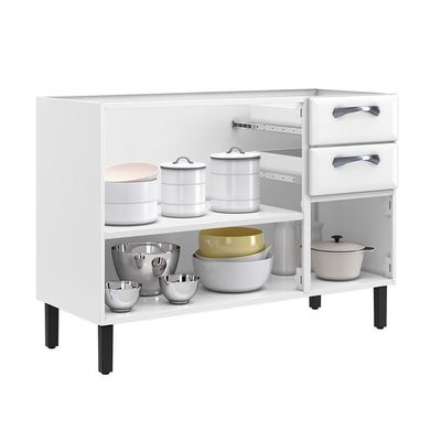 Balcão De Cozinha Itatiaia Em Aço 3 Portas 2 Gavetas Branco Sem Tampo New Premium
