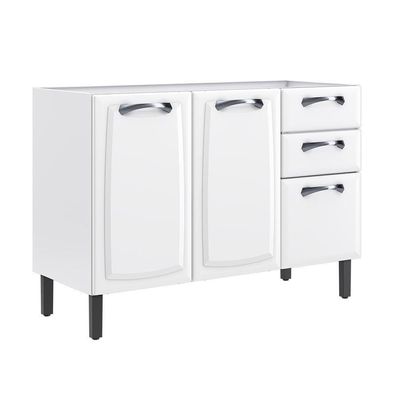 Balcão De Cozinha Itatiaia Em Aço 3 Portas 2 Gavetas Branco Sem Tampo New Premium
