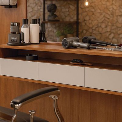 Bancada Suspensa Para Salão De Beleza Cabeleireiro Balcão De Barbearia Life Off White Com Freijo - Moveisaqui