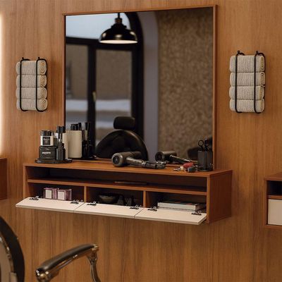 Bancada Suspensa Para Salão De Beleza Cabeleireiro Balcão De Barbearia Life Off White Com Freijo - Moveisaqui