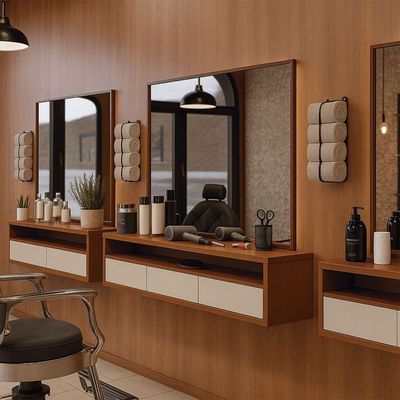 Bancada Suspensa Para Salão De Beleza Cabeleireiro Balcão De Barbearia Life Off White Com Freijo - Moveisaqui