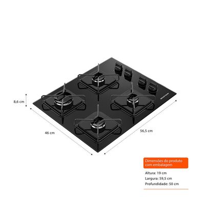 Cooktop 4 Bocas a Gás Grades de Ferro Amarado Chama Simmer BDD61BE Brastemp Preto / Bivolt