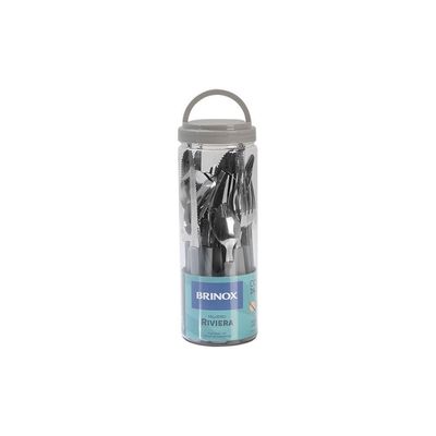 Faqueiro Brinox Riviera 24 Peças Aço Inox Cabo Ergonômico Pote Multifuncional Cinza Cinza