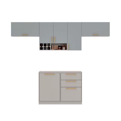 Cozinha Completa Itatiaia Essence 280cm Em Madeira Fendi-gris