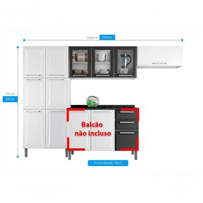 Cozinha Branca E Preta Em Aço 3 Peças Tarsila Com 3 Vidros
