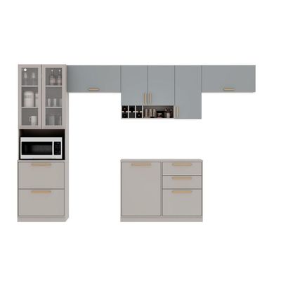 Cozinha Completa Itatiaia Essence 350cm Com Vidro Em Madeira Fendi-gris