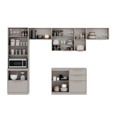 Cozinha Completa Itatiaia Essence 350cm Com Vidro Em Madeira Fendi-gris