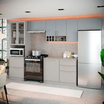 Cozinha Completa Itatiaia Essence 350cm Com Vidro Em Madeira Fendi-gris