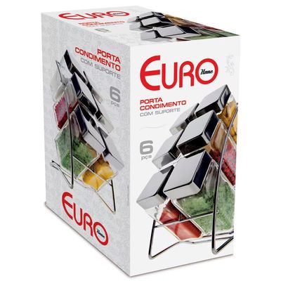 Porta Condimentos Square 06 Peças Euro Home Transparente