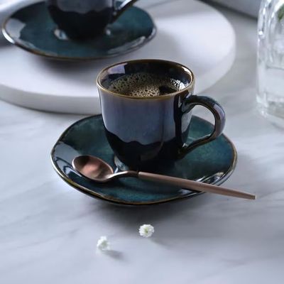 Jogo de 6 Xícaras e Pires de Café 120ml Stoneware Orgânico Oceano Porto Brasil n/a